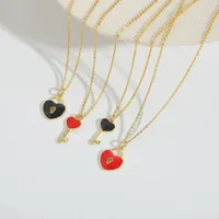 Heart Shape Key Lock Casual Classic Style Copper 14K Gold Plated Pendant Necklace Enamel Lobster Trigger Clasp Closure main image 5