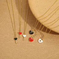 Heart Shape Key Lock Casual Classic Style Copper 14K Gold Plated Pendant Necklace Enamel Lobster Trigger Clasp Closure main image 3