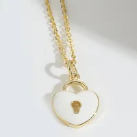 Heart Shape Key Lock Casual Classic Style Copper 14K Gold Plated Pendant Necklace Enamel Lobster Trigger Clasp Closure sku image 1