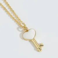 Heart Shape Key Lock Casual Classic Style Copper 14K Gold Plated Pendant Necklace Enamel Lobster Trigger Clasp Closure sku image 2