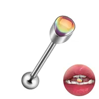1 Piece 304 Stainless Steel Hip-Hop Cool Style Triangle Geometric Water Droplets Enamel Tongue Rings sku image 1