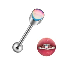 1 Piece 304 Stainless Steel Hip-Hop Cool Style Triangle Geometric Water Droplets Enamel Tongue Rings sku image 4
