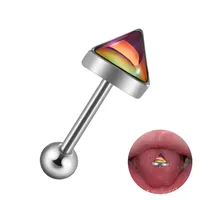 1 Piece 304 Stainless Steel Hip-Hop Cool Style Triangle Geometric Water Droplets Enamel Tongue Rings sku image 6