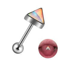 1 Piece 304 Stainless Steel Hip-Hop Cool Style Triangle Geometric Water Droplets Enamel Tongue Rings sku image 8