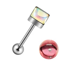 1 Piece 304 Stainless Steel Hip-Hop Cool Style Triangle Geometric Water Droplets Enamel Tongue Rings sku image 13