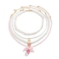 Bow Knot Cute Acrylic Imitation Pearl Alloy Necklace Wholesale main image 4