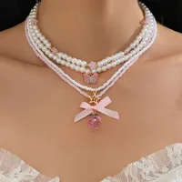 Bow Knot Cute Acrylic Imitation Pearl Alloy Necklace Wholesale sku image 1