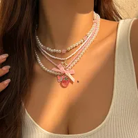 Bow Knot Cute Acrylic Imitation Pearl Alloy Necklace Wholesale main image 3