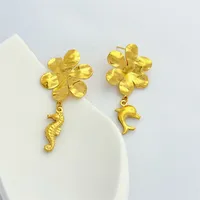 1 Pair Hippocampus Flower Classic Style 304 Stainless Steel Drop Earrings sku image 1