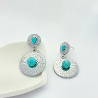 1 Pair Geometric Retro Classic Style 304 Stainless Steel December Birthstone Turquoise Drop Earrings sku image 2