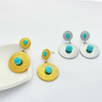 1 Paire Géométrique Rétro Style Classique Acier Inoxydable 304 Pierre De Naissance De Décembre Turquoise Boucles D'oreilles main image 1