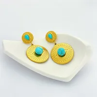 1 Paire Géométrique Rétro Style Classique Acier Inoxydable 304 Pierre De Naissance De Décembre Turquoise Boucles D'oreilles main image 4