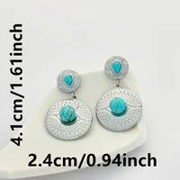 1 Paire Géométrique Rétro Style Classique Acier Inoxydable 304 Pierre De Naissance De Décembre Turquoise Boucles D'oreilles main image 2