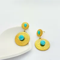 1 Pair Geometric Retro Classic Style 304 Stainless Steel December Birthstone Turquoise Drop Earrings sku image 1