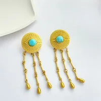 1 Paire Géométrique Rétro Acier Inoxydable 304 Boucles D'oreilles main image 4