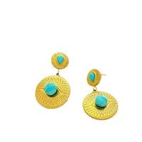 1 Paire Géométrique Rétro Style Classique Acier Inoxydable 304 Pierre De Naissance De Décembre Turquoise Boucles D'oreilles main image 5
