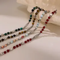 Geometric Elegant Retro Lady 304 Stainless Steel Shoushan Stone Agate Bracelets Wholesale main image 5