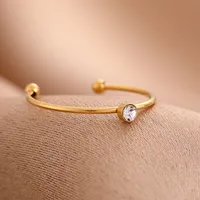 Vistoso Casual Diamantes De Imitación Acero Inoxidable 304 Chapados En Oro De 18K Anillos Abiertos Embutido main image 4