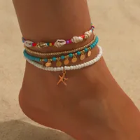 Seed Bead Retro Starfish Conch Beaded Anklet main image 4