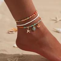 Seed Bead Retro Starfish Conch Beaded Anklet sku image 1