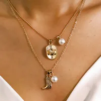 Round Hat Boots Ethnic Style Cowboy Style Zircon Zinc Alloy Layered Necklaces Necklace Wholesale main image 5