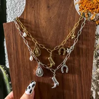 U Shape Water Droplets Boots Cowboy Style Imitation Pearl Zinc Alloy Multi Charms Necklace Wholesale main image 1