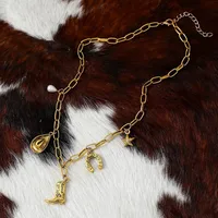 U Shape Water Droplets Boots Cowboy Style Imitation Pearl Zinc Alloy Multi Charms Necklace Wholesale main image 3