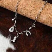 U Shape Water Droplets Boots Cowboy Style Imitation Pearl Zinc Alloy Multi Charms Necklace Wholesale main image 6