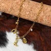 U Shape Water Droplets Boots Cowboy Style Imitation Pearl Zinc Alloy Multi Charms Necklace Wholesale sku image 1