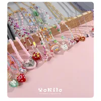 Rabbit Color Block Square Y2K Lady Romantic Resin Glass Copper Pendant Necklace Wholesale main image 4