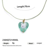 Rabbit Color Block Square Y2K Lady Romantic Resin Glass Copper Pendant Necklace Wholesale sku image 6
