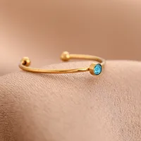 Colorful Casual Rhinestones 304 Stainless Steel 18K Gold Plated Open Rings Inlay sku image 12