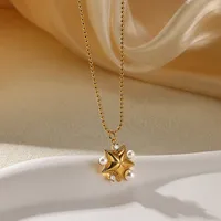 Square Star Flower IG Style Acrylic Pearl Zircon 304 Stainless Steel Pendant Necklace Inlay Lobster Trigger Clasp Closure main image 2