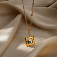 Square Star Flower IG Style Acrylic Pearl Zircon 304 Stainless Steel Pendant Necklace Inlay Lobster Trigger Clasp Closure sku image 7