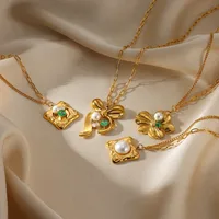 Square Star Flower IG Style Acrylic Pearl Zircon 304 Stainless Steel Pendant Necklace Inlay Lobster Trigger Clasp Closure main image 4