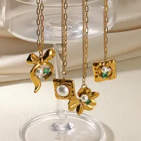 Square Star Flower IG Style Acrylic Pearl Zircon 304 Stainless Steel Pendant Necklace Inlay Lobster Trigger Clasp Closure main image 5