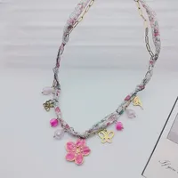 Flower Butterfly Elegant Beach 304 Stainless Steel Artificial Crystal Cloth Layered Necklaces Multi Charms Necklace Wholesale main image 3