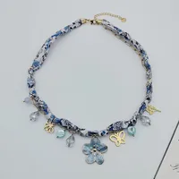 Flower Butterfly Elegant Beach 304 Stainless Steel Artificial Crystal Cloth Layered Necklaces Multi Charms Necklace Wholesale sku image 1