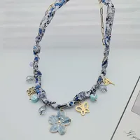 Flower Butterfly Elegant Beach 304 Stainless Steel Artificial Crystal Cloth Layered Necklaces Multi Charms Necklace Wholesale main image 4