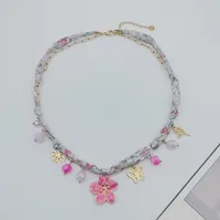 Flower Butterfly Elegant Beach 304 Stainless Steel Artificial Crystal Cloth Layered Necklaces Multi Charms Necklace Wholesale sku image 2