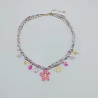 Flower Butterfly Elegant Beach 304 Stainless Steel Artificial Crystal Cloth Layered Necklaces Multi Charms Necklace Wholesale main image 5