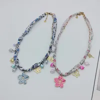 Flower Butterfly Elegant Beach 304 Stainless Steel Artificial Crystal Cloth Layered Necklaces Multi Charms Necklace Wholesale main image 1