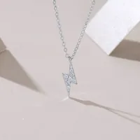 925 Sterling Silver Moissanite Zircon Cable Chain Lightning Lobster Trigger Clasp Closure Pendant Necklace main image 2