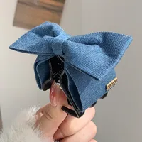 Fashion Back Head Ponytail Grip Denim Cloth Hairpin Female Temperament Shark Clip Hairpin Bow Clip Headdress sku image 1