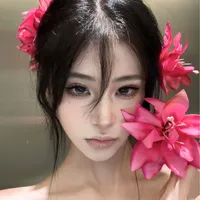 Atmosphere Show Hibiscus Rosa-Sinensis Barrettes Women's Artificial Flowers On The Mirror Side Clip Vacation Style Plumeria Rubra Hairware sku image 9
