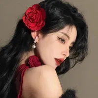 Atmosphere Red Flower Headdress Rose Barrettes Side Clip Side Hairpin Female 2024 New Large Flower Headdress Flower main image 3
