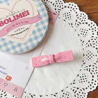 New Simple Pink With Dots Bow Duckbill Clip Ins Autumn And Winter Simplicity All-Match Bang Side Clip Niche Headdress sku image 7
