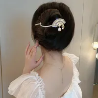 Vintage Pearl Flowers Banana Clip High-Grade Metal Butterfly Net Red Barrettes Antique Coiled Hair Elegant Hairpin Wholesale main image 2