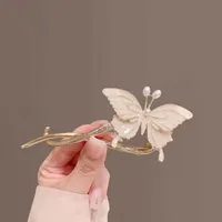 Vintage Pearl Flowers Banana Clip High-Grade Metal Butterfly Net Red Barrettes Antique Coiled Hair Elegant Hairpin Wholesale sku image 13