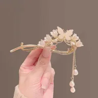 Vintage Pearl Flowers Banana Clip High-Grade Metal Butterfly Net Red Barrettes Antique Coiled Hair Elegant Hairpin Wholesale sku image 19